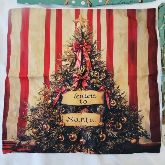 Vintage Christmas Pillow Covers 4 Set Retro Holiday Scene Artwork Decorative New - Picture 3 of 9